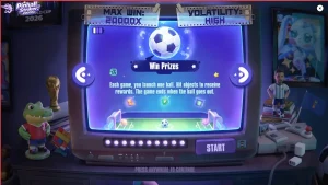 Pinball Striker 20,000x slot game interface with neon stadium theme