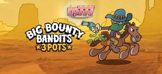Tampilan visual slot Big Bounty Bandits: 3 Pots dengan tema Wild West kartun yang dinamis.